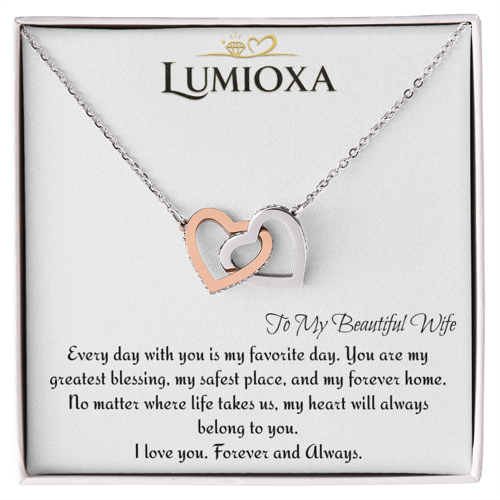 To My Beautiful Wife –- Interlocking Hearts Necklace with Luxury Gift Box | Romantic Anniversary Gift for Wife | Birthday, Valentine's & Christmas Gift